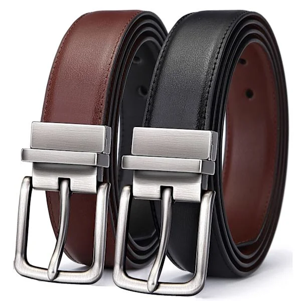 Herrar Bälte, Vändbart Bälte 3,3 cm för Herr Golfbyxor Klänningar Skjortor, Justerbar Trim för att passa, Svart & Brun (125 cm)
