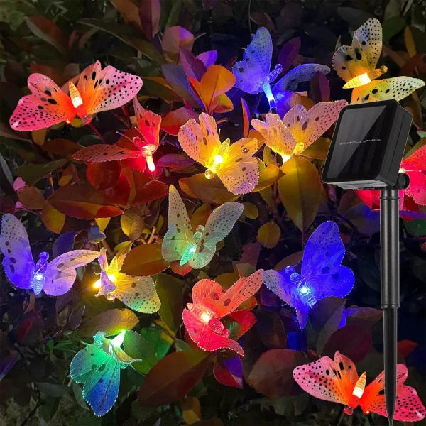 12 st LED solfjärilslampor, sagoljus utomhus, 8 lägen flerfärgad vattentät dekorativ belysning för trädgård balkong lusthus julgran