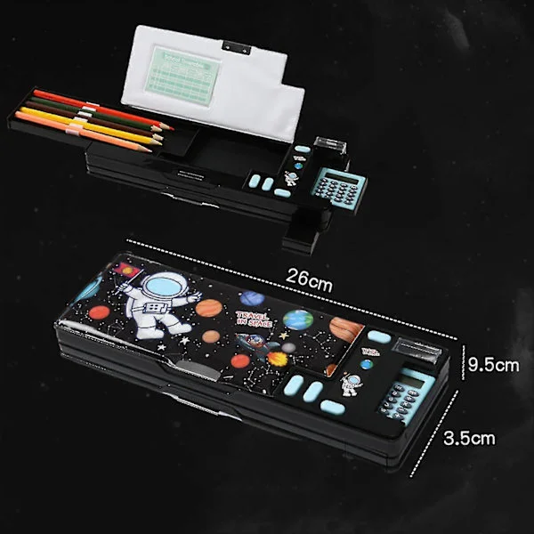 Plastic Desk Organizer Box Pop Up Multifunctional Pencil Case Birthday Gifts For Kids Teenagers Black Astronaut