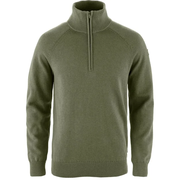 Fjällräven Men's Övik Lite Half Zip Sweater in Laurel Green | Size: Large, Organic Cotton/Wool