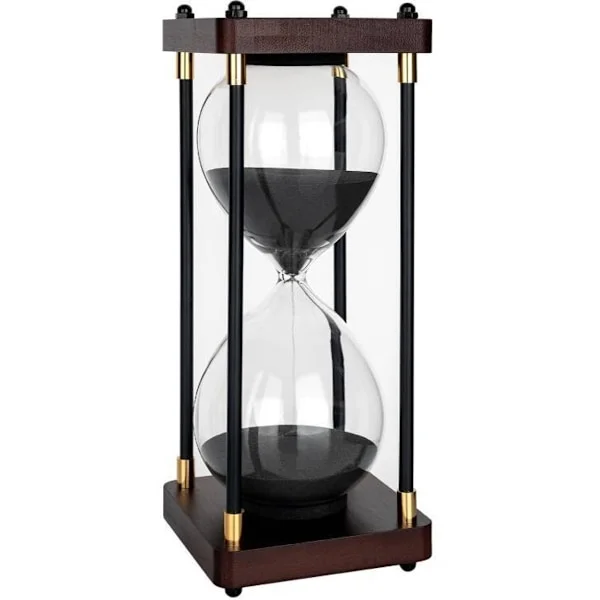 Dekorativ timeglass i glass med gullramme for stue sofabord skole spill 30 minutter svart