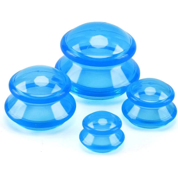 Koppning (4-pack) Helkroppskoppningsmassager Vakuum Silikonkoppningsmassage Koppning Anti-Celluliter för Massage och Användning Blå