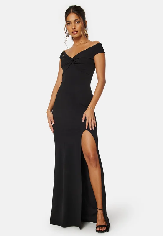 Bubbleroom Occasion - Twist Off Shoulder Gown - Black