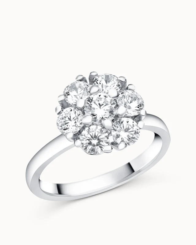 Halo Ring Flora 950 Platina Natuurlijke Diamanten in een grote halo Verlovingsringen van Vanbruun