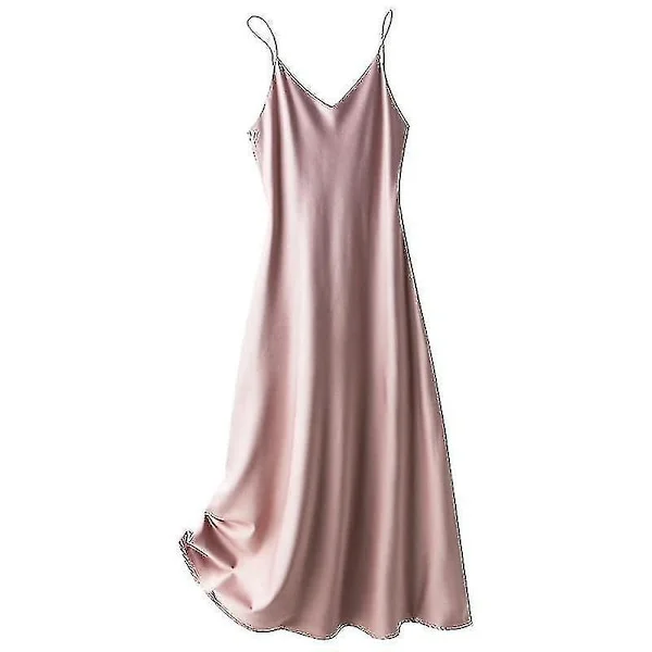 Dam Satin Fusk Silk Klänning Axelbandsklänning Nattlinne Sexig A-linje Lång