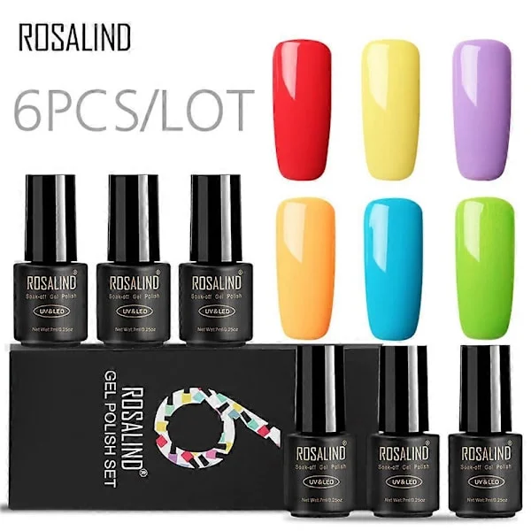 ROSALIND 6 stk/parti 7ML negle-soak-off gel-lakk UV-neglelangvarig lakksett for manikyr gel-lakk