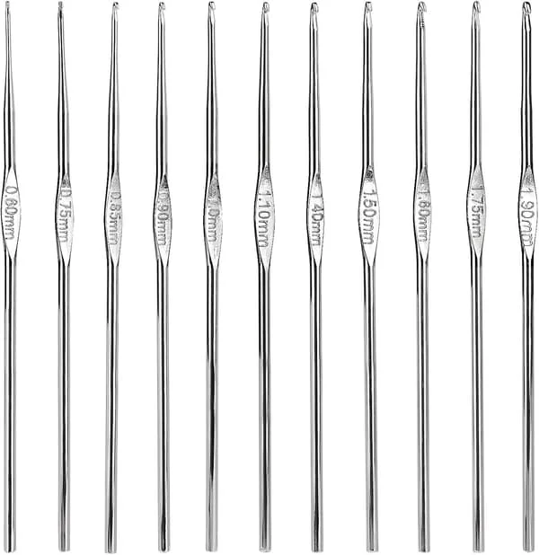 Hæklenåle sæt stål, 12 stk små hæklenåle 0,6 mm til