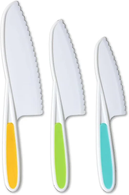 Tovla Jr. Knivar för Barn 3-delars Set med Bakknivar i Nylon: Barnens Matlagningsknivar i 3 Storlekar och Färger/Fast Grepp, Serra - Säkert och Roligt