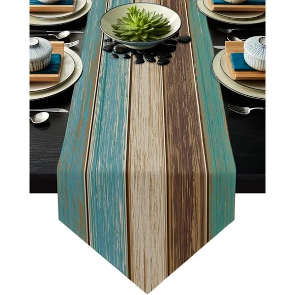 Lin og jute rustikke bordløpere 228 cm lange kommodesjal, retro låvetre brun teal bordløper