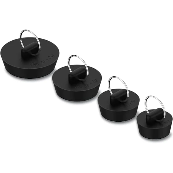 Badkarsproppar, 4-pack Gummiproppar för diskho Badkarspropp Kök Badrum Tvättstuga Bar Vattenpropp Tätning med Hängande Ring för Duschkran