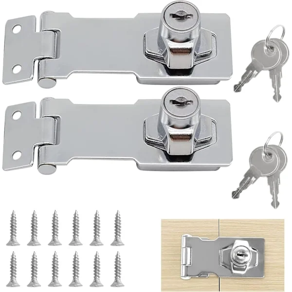 2 PCS Door Latch Hasps, 2.5 Inch Lock Hasps with Key and Padlock, Shed Keys for Cabinet Drawer Gate, Silver Tone