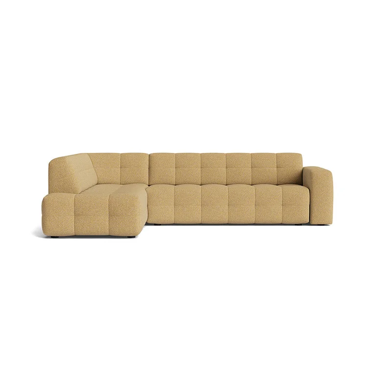 Paris Ecksofa, links in Puente Gelb, modernes Design mit Steppung, komfortable Polsterung für Wohnzimmer, 77cm Höhe, hochwertiges Ecksofa
