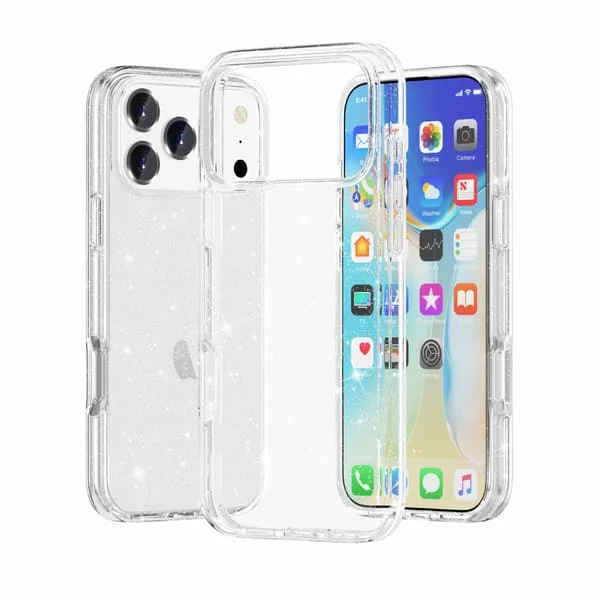 3-i-1 Genomskinligt Glitter Skal Kompatibelt med iPhone 17 Pro Max Skal, Mjuk Stötfångare Anti-Repor Glittrigt Bling Dam Flickor Mobilskal