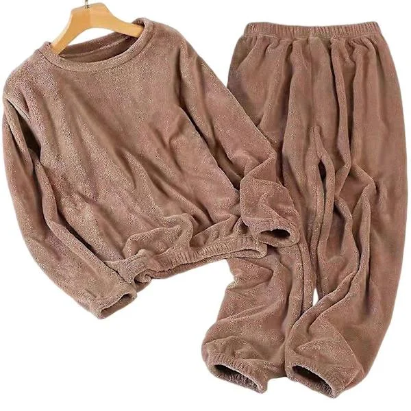 Tjock Varm Pyjamas för Kvinnor Enfärgad Tröja Rund Hals Pyjamas för Tjej Kvinna Älskare Mamma Khaki{HW} Khaki One Size