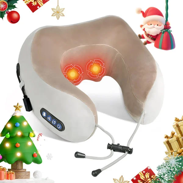 Elektrisk nackmassage, portabel uppvärmd knådningsmassagekudde, uppladdningsbar axel- och nack U-formad massage akupressur.