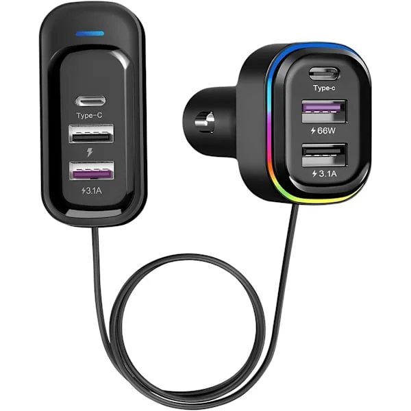 【YD】Car Charger with 6 Multi-Port USB Type C 66W QC3.0 Fast Charger Adapter Cigarette Lighter Socket for iPhone Samsung Android Smartphones Tablets
