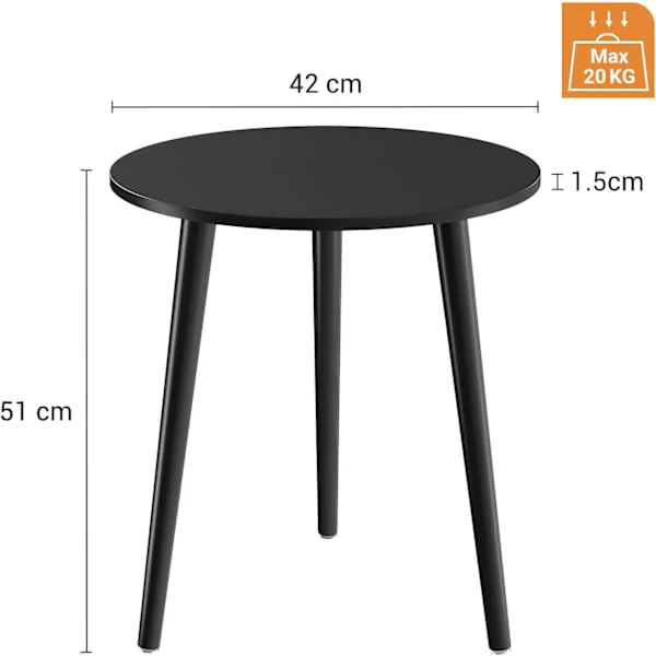 Rundt sidebord, lite salongbord, endebord for stue, soverom, små rom, nattbord i tre, enkel montering, 42(D) x 51(H) cm