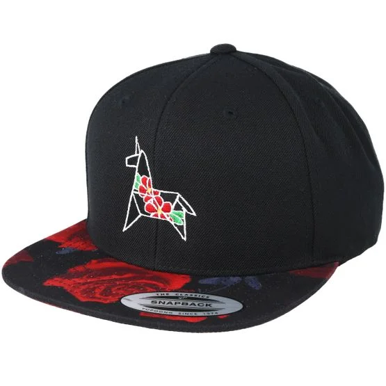 Origami - Svart snapback Keps - Uniflower Black/Rose Snapback @ Hatstore