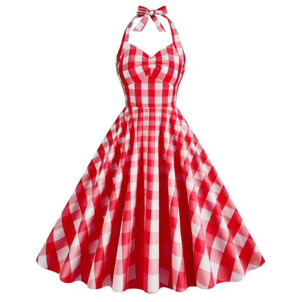 Rosa Rutete Kjole for Kvinner Rosa Rutete Kjole Vintage Rockabilly Kjoler