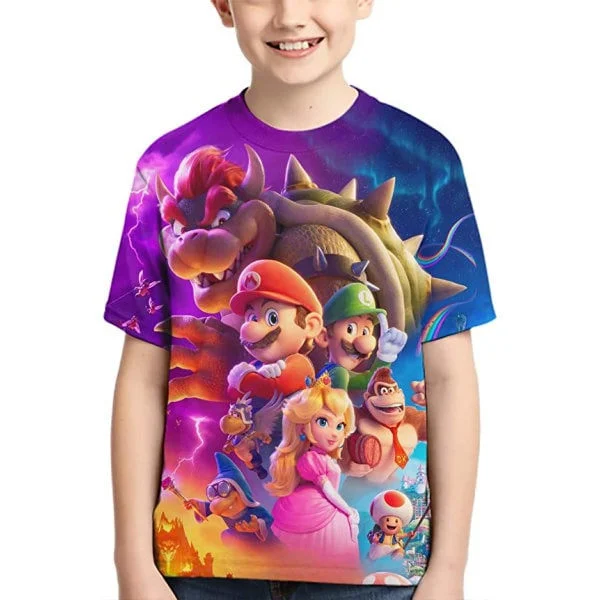 Kompatibel med Super Mario Gutter Mario og Venner Grafiske T-skjorter Barn Tegneserie C 140cm