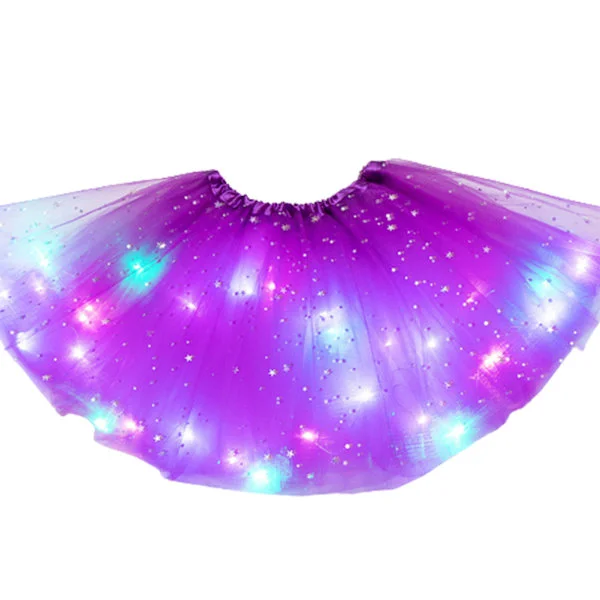 Lysande LED fluffig kjol för flickor Layered Balett Dance Plissed kjol för födelsedag