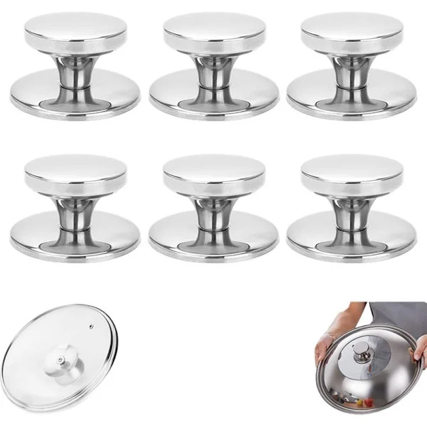 6 st lockknoppar, set med lockknoppar, wokknopp, handtag i rostfritt stål, för vattenkokare, stekpannor, kastruller