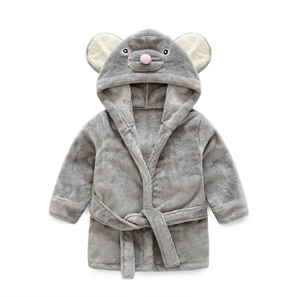 Flanell Badekåpe for Barn (Musegrå 90cm) Søt Gutt Jente Nyfødt Baby Badekåpe