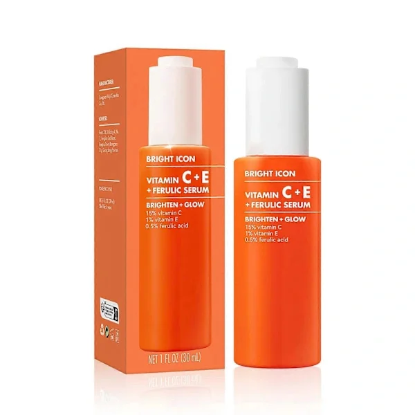 C-vitamin + E + Ferulinsyre Serum, Lysnende og beroligende ansigtsserum, hjælper med at udjævne hudtonen, vegansk og cruelty-free A