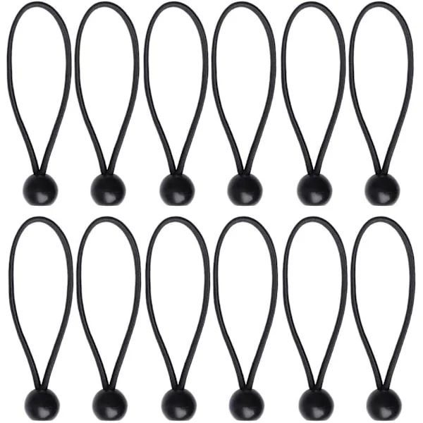 12-pack svarta presenning elastiska bollar för banderoll, presenningar, paviljonger, tält, elastiska tältkrokar, presenninghållare, flaggstänger.