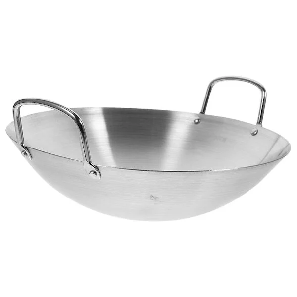 Runde wok i rustfrit stål med flad bund, stor stegepande med stor kapacitet, sauterpande db