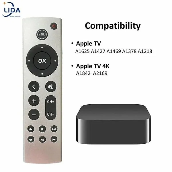 Universal udskiftningsfjernbetjening passer til Apple TV fjernbetjening 4k/ Hd A2169 A1842 A1625 A1427 A1469 A1378 A1218 uden stemme [DB] til Apple TV