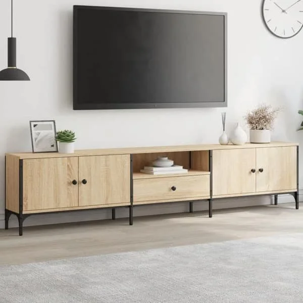 vidaXL TV-möbel med lådor, tv-skåp med fötter och dörrar, TV-möbel med förvaring för vardagsrum, industriell, ek 838989