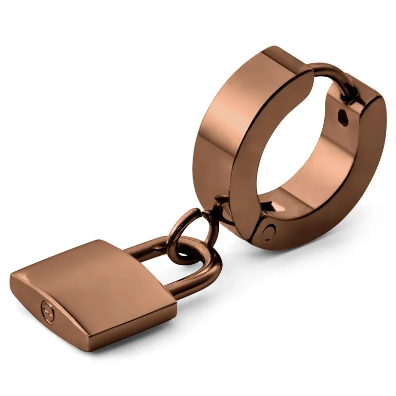 Floyd Copper-tone Padlock Pendant Hoop Earring for Men - Charm Hoop Earrings