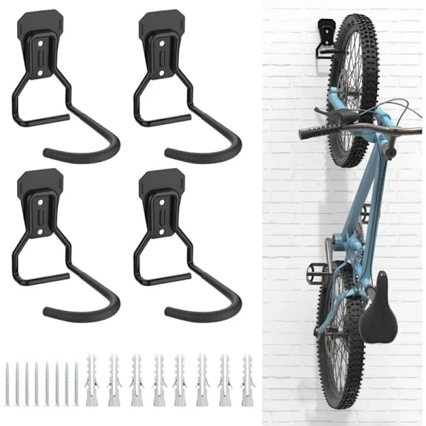 Bike Hooks Bundle, Iron Hangers, Heavy Duty L-Shaped Storage Wall Mount, Practical Vertical Bicycle Rack for Home Garage, Black