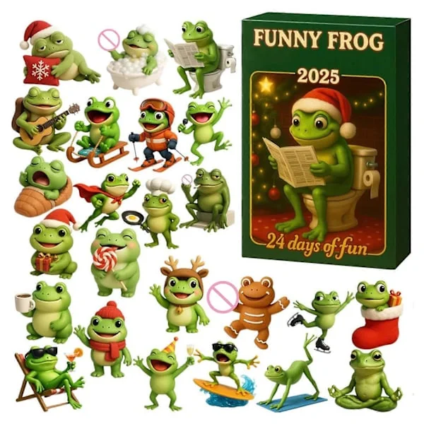 Morsomme Frosk Julekalendere 2025, 24 Dagers Jule Nedtellingskalender, 2D Akryl Frosk Ornamenter Juletre Dekor Julegave