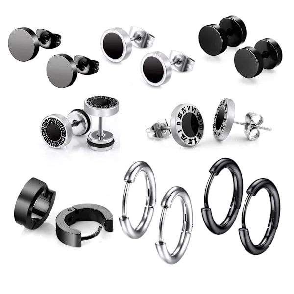 8 Pairs Stainless Steel Earrings Compatible with Men, 8mm Stainless Steel Earrings