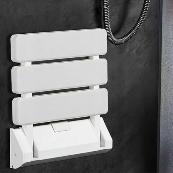 Wall-mounted Folding Shower Chair - 130kg Load Capacity - Folding Shower Seat - Folding Bathroom Stool - White Wall-mounted Folding Stool.