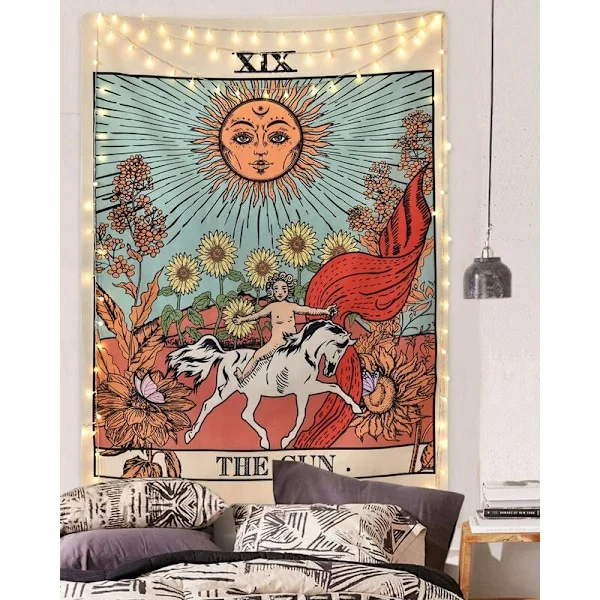150 x 200 cm Dekorativ väggbonad Rum - Natur Sol Blommor Tarot Tarot Vintage Retro - 150 x 200 cm Stor - Tyg tapet - Tapestry Aestheti