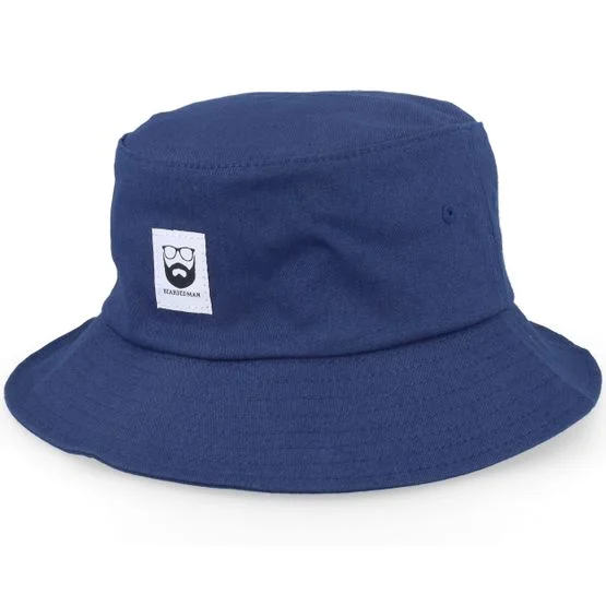 Bearded Man - Bm Logo Wh Woven Navy Bucket Bucket Blue Hat - @ Hatstore