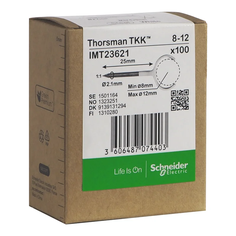 Schneider Electric IMT23621 Klammer spik, 100-pack, rund kabel 8-12, 2,1x25 mm, Installationsmaterial