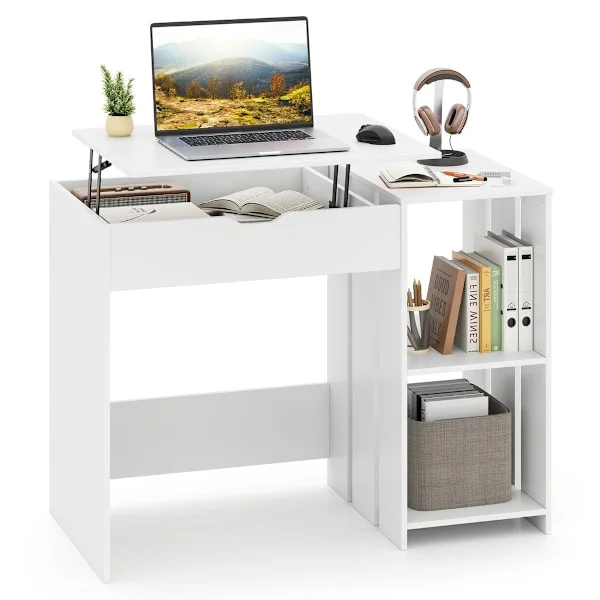 Lyftbart datorbord med sido- och stående konstruktion, 100 x 49 cm, vit