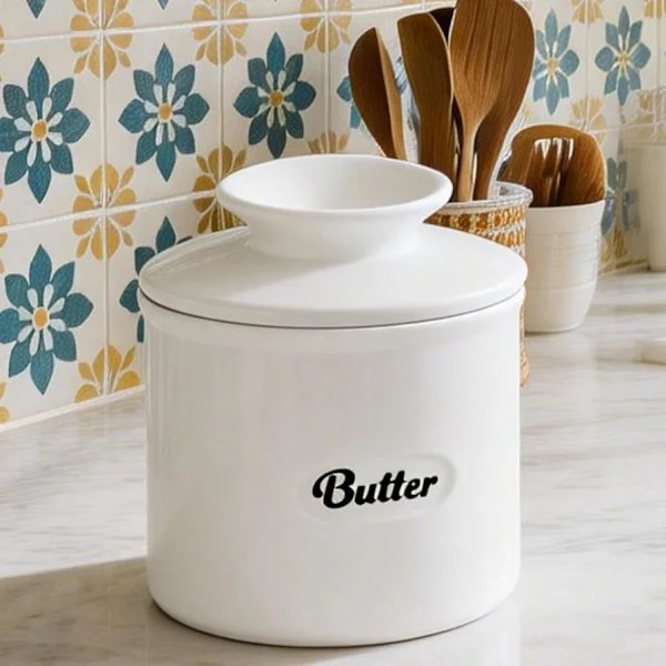 Ceramic Butter Bell, Ceramic Butter Dish, French Butter Keeper, White Butter Bell, French Butter for Freshness, Iron Butter. white