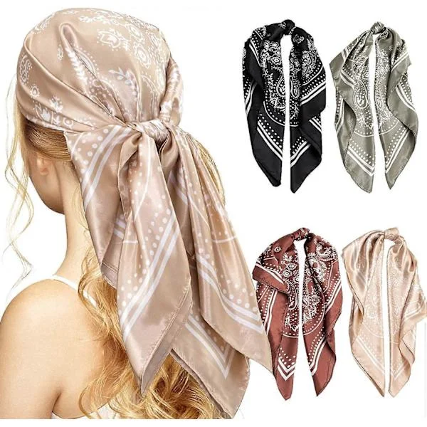 4-pack Women's Headscarf, 35" Satin Square Hair Scarves Silky Scarf Bandana for Night Hair Wrapping