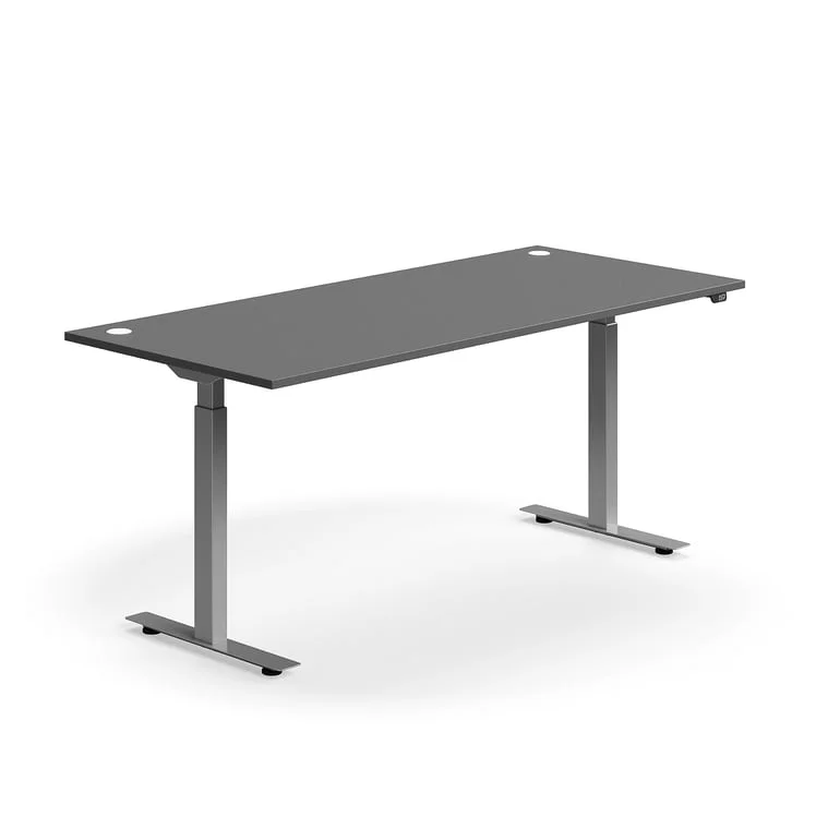 Skrivebord, hev/senk, rett, L1800 B800 mm, sølv understell, grå
