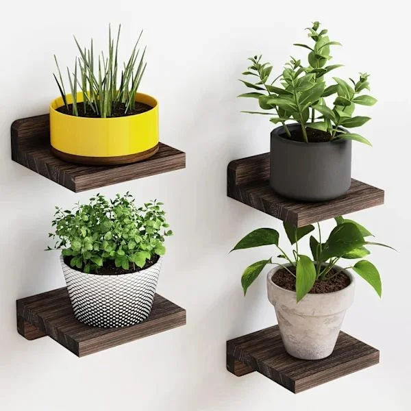 Small Floating Wall Shelves 4-Pack 13 × 13 cm – Rustic Wooden Shelves for Bedroom, Living Room, Kitchen, and Bathroom brown brown