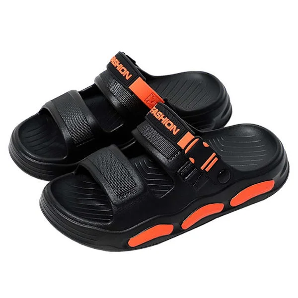 Black and Orange Men's Sports Slippers - Comfortable Sandals with Soft Sole, Perfect for Summer Beach Activities and Outdoor Use M M