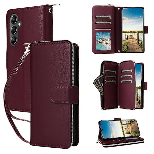 Samsung Galaxy A17 5G Case with 9 Card Slots, Wrist Strap, PU Leather Wallet Case [JUN]