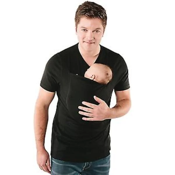 Baby Carrier Kangaroo Stor Lomme Vest T-shirt Mænds Pleje Limmet Skjorte (sort) (XXXL)