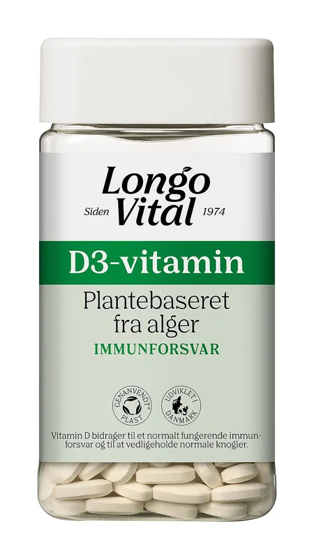 Longo Vital D-vitamin 25 μg, plantebaseret 180 stk, Helse & Madvarer, Kosttilskud, Immunforsvar