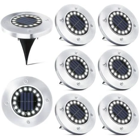 16 LED Outdoor Solar Lights - 8 Pack Waterproof Solar Powered Garden Spotlights for Walkways, Paths, Patios, Yards, In-Ground and Recessed